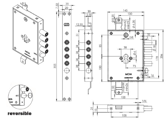 Cerradura Acorazada MOIA Engranajes Europerfil Entrada 73mm y Escudo - Imagen 4